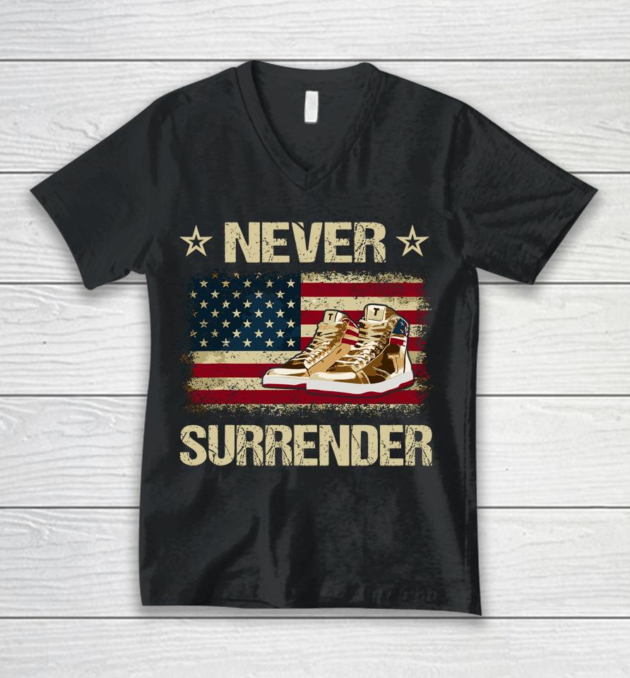 Never Surrender Gold Sneakers Pro Trump 2024 Unisex V-Neck T-Shirt