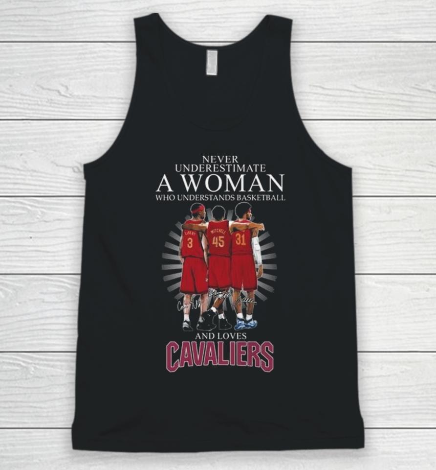 Never Underestimate A Woman Who Understands Basketball And Loves Cleveland Cavaliers Team 2024 Signatures Unisex Tank Top