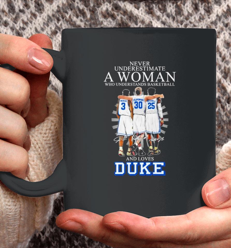Never Underestimate A Woman Who Understands Basketball And Loves Duke 2024 Signatures Coffee Mug
