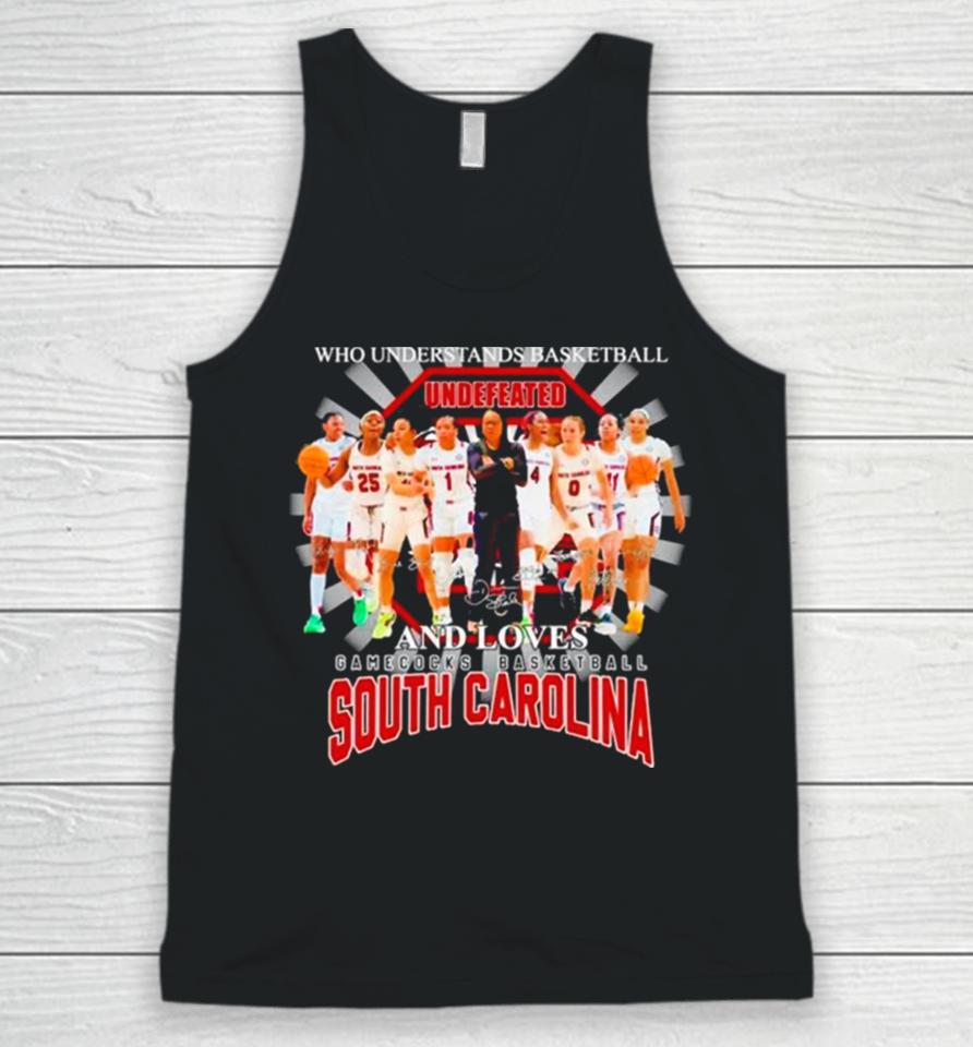 Never Underestimate A Woman Who Understands Basketball And Loves Gamecocks Basketball South Carolina Signatures Unisex Tank Top
