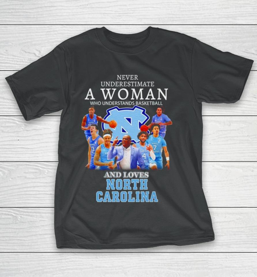 Never Underestimate A Woman Who Understands Basketball And Loves North Carolina Tar Heels T-Shirt