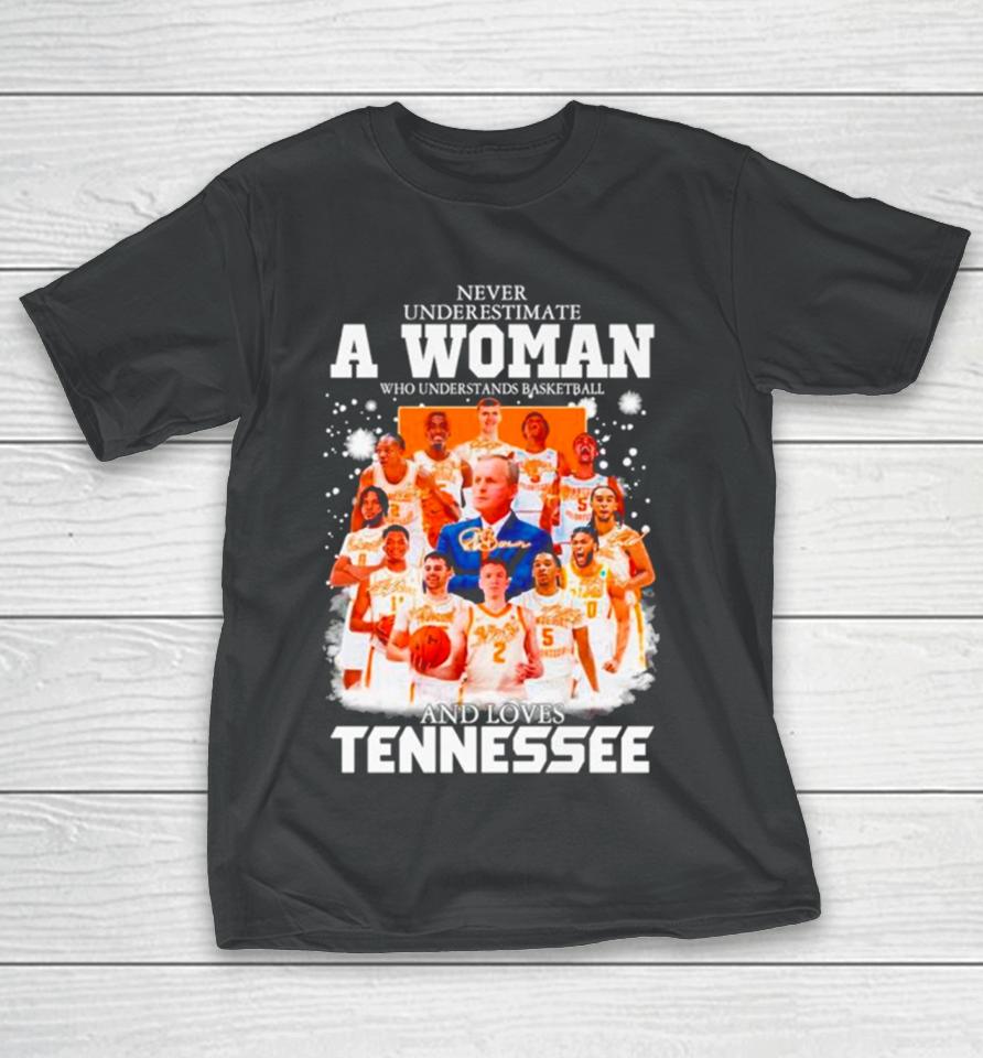 Never Underestimate A Woman Who Understands Basketball And Loves Tennessee Signatures T-Shirt