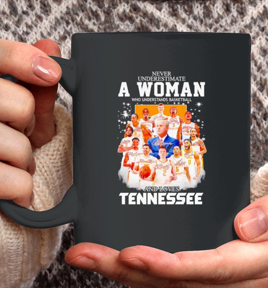 Never Underestimate A Woman Who Understands Basketball And Loves Tennessee Volunteers Men’s Basketball 2024 Signatures Coffee Mug