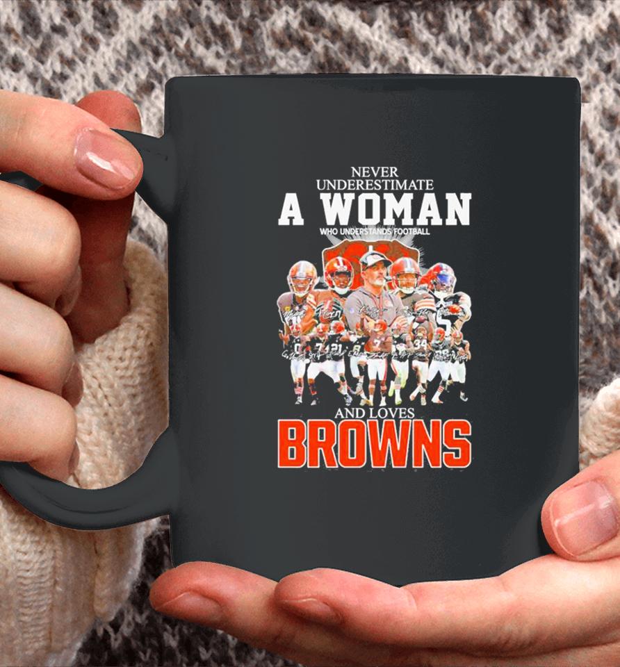 Never Underestimate A Woman Who Understands Football And Loves Cleveland Browns 2023 2024 Super Bowl Signatures Coffee Mug