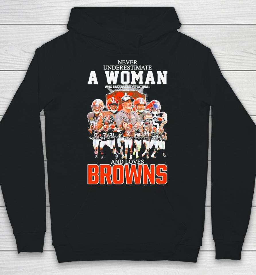 Never Underestimate A Woman Who Understands Football And Loves Cleveland Browns 2023 2024 Super Bowl Signatures Hoodie