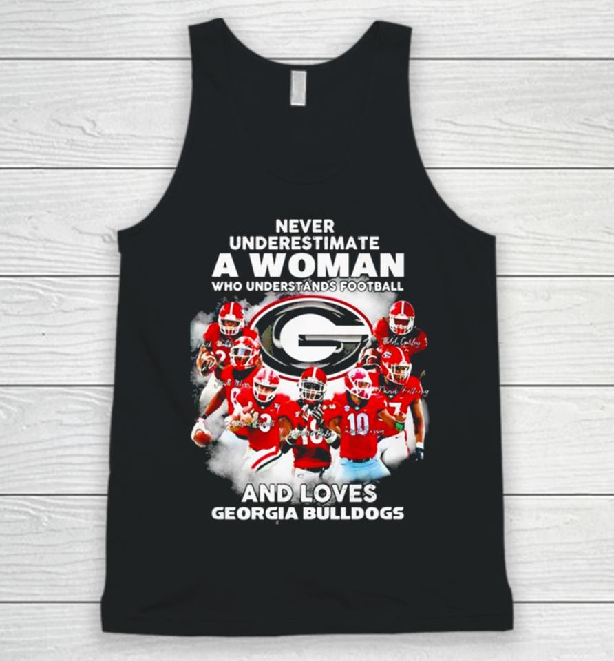 Never Underestimate A Woman Who Understands Football And Loves Georgia Bulldogs Signature Unisex Tank Top