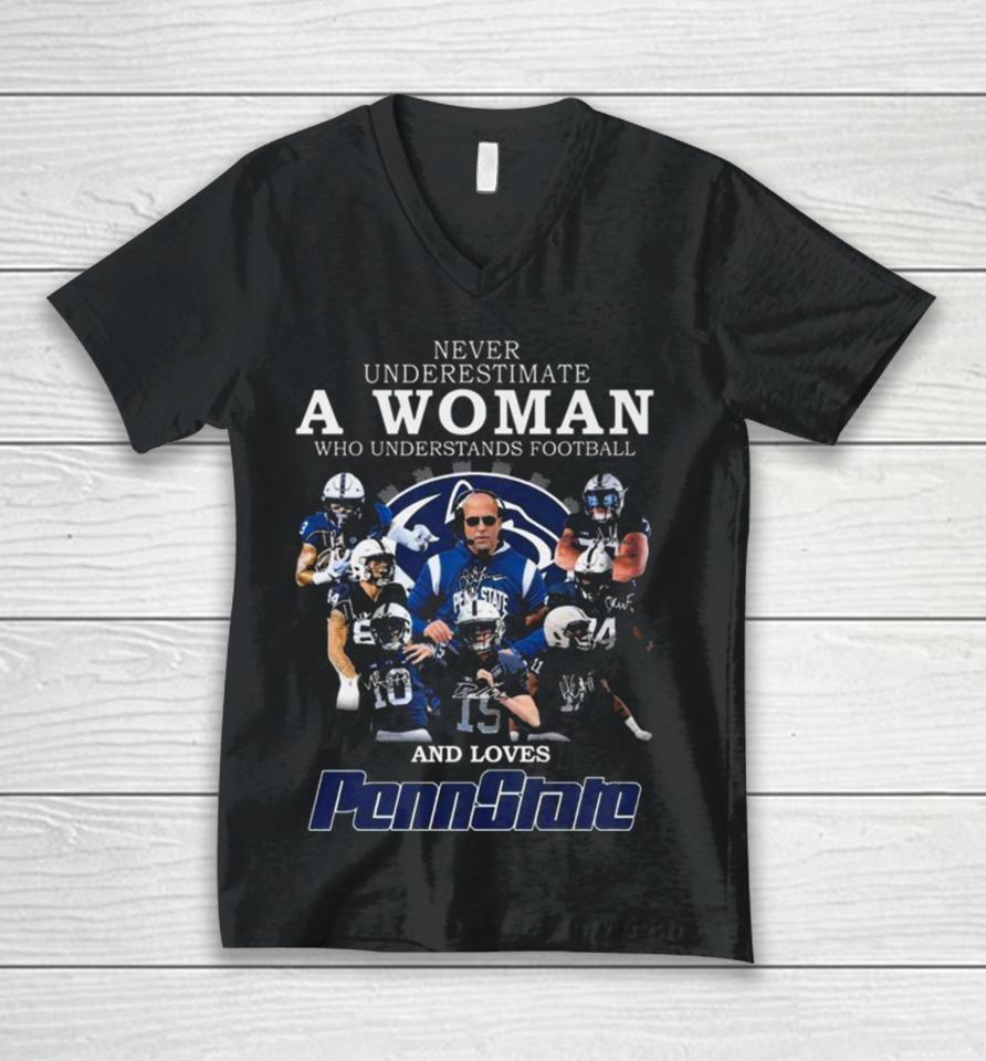 Never Underestimate A Woman Who Understands Football And Loves Pennstate Unisex V-Neck T-Shirt