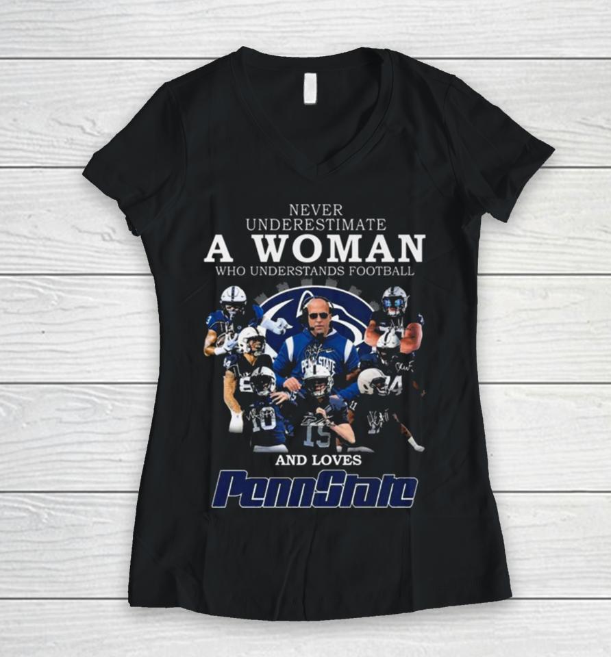 Never Underestimate A Woman Who Understands Football And Loves Pennstate Women V-Neck T-Shirt