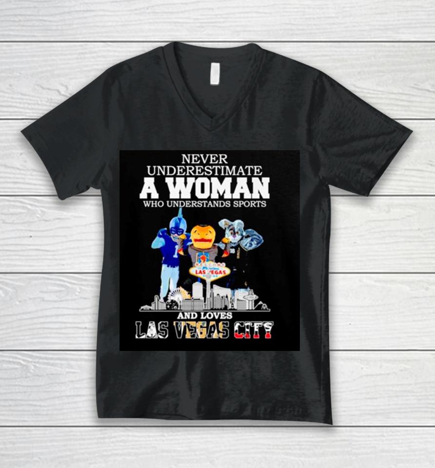 Never Underestimate A Woman Who Understands Sports And Loves Las Vegas City Skyline Unisex V-Neck T-Shirt