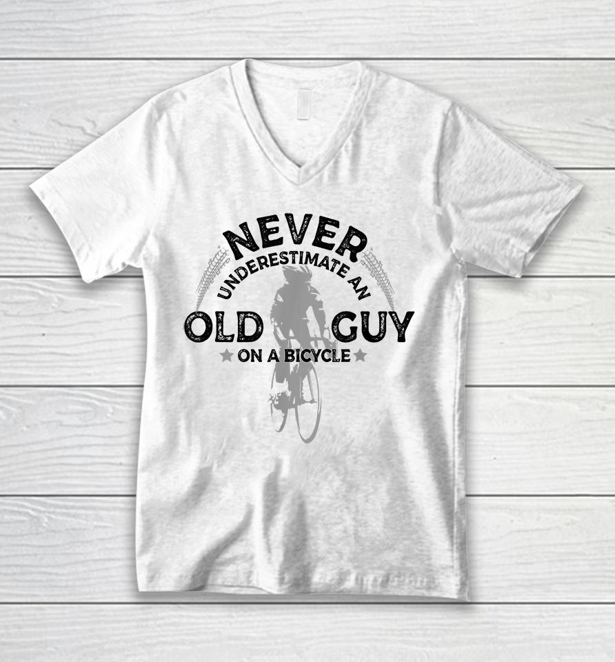 Never Underestimate An Old Guy On A Bicycle Unisex V-Neck T-Shirt