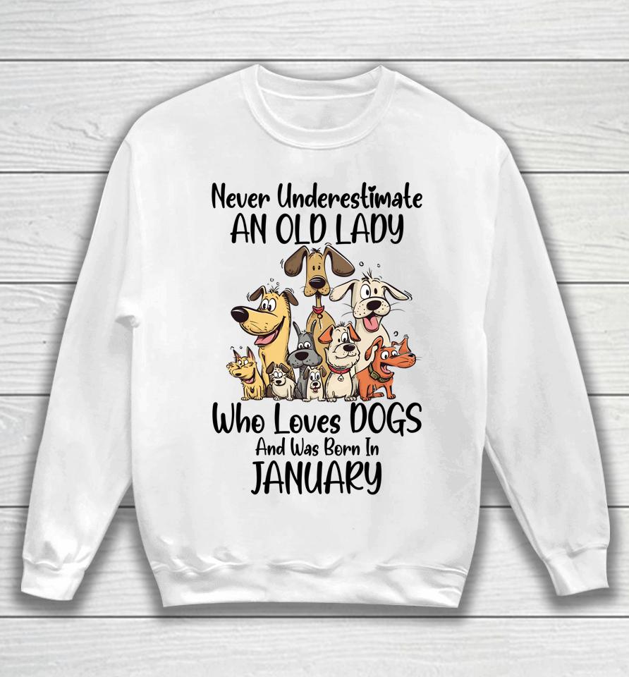 Never Underestimate An Old Lady Who Loves Dogs January Sweatshirt
