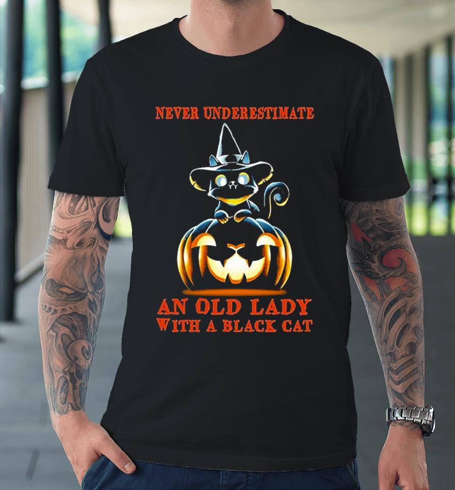 Never Underestimate An Old Lady With A Black Cat Halloween Pumpkin Premium T-Shirt