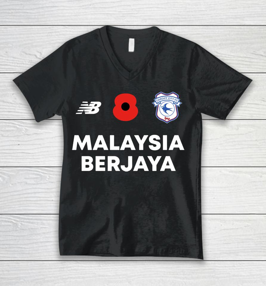 New Balance Poppy Cardiff City Fc Malaysia Berjaya Unisex V-Neck T-Shirt