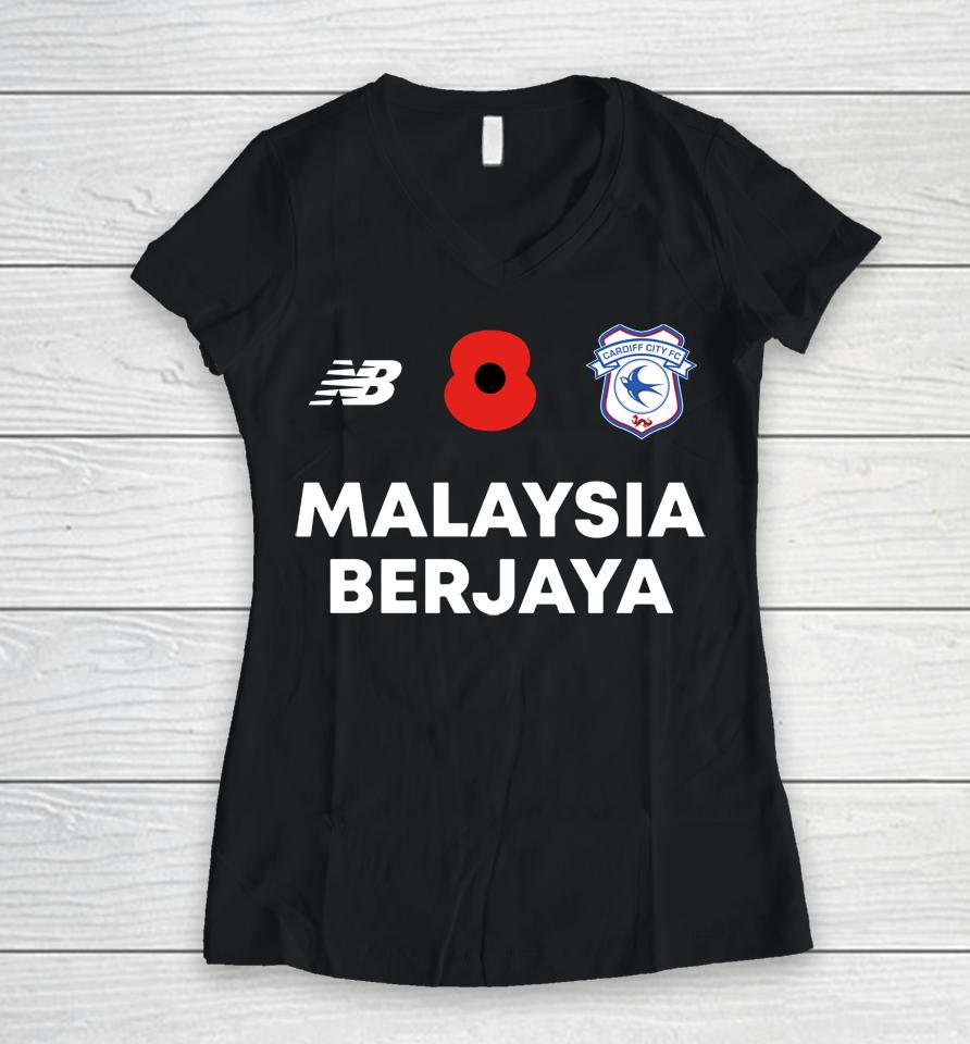 New Balance Poppy Cardiff City Fc Malaysia Berjaya Women V-Neck T-Shirt