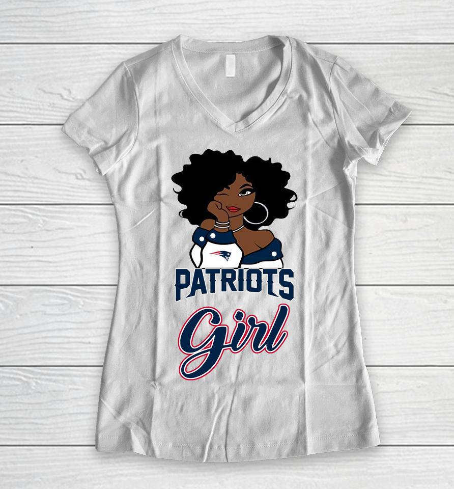 New England Patriots Girl Nfl Women V-Neck T-Shirt