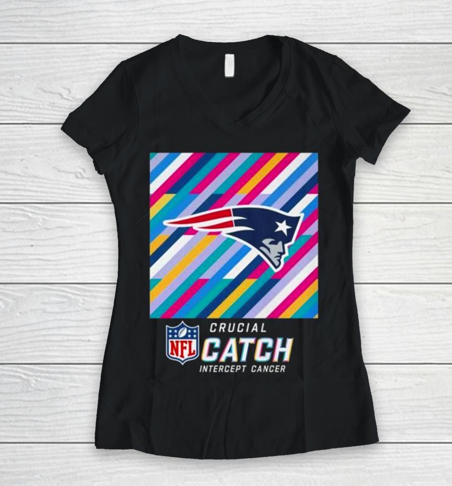 New England Patriots Nfl Crucial Catch Intercept Cancer Women V-Neck T-Shirt