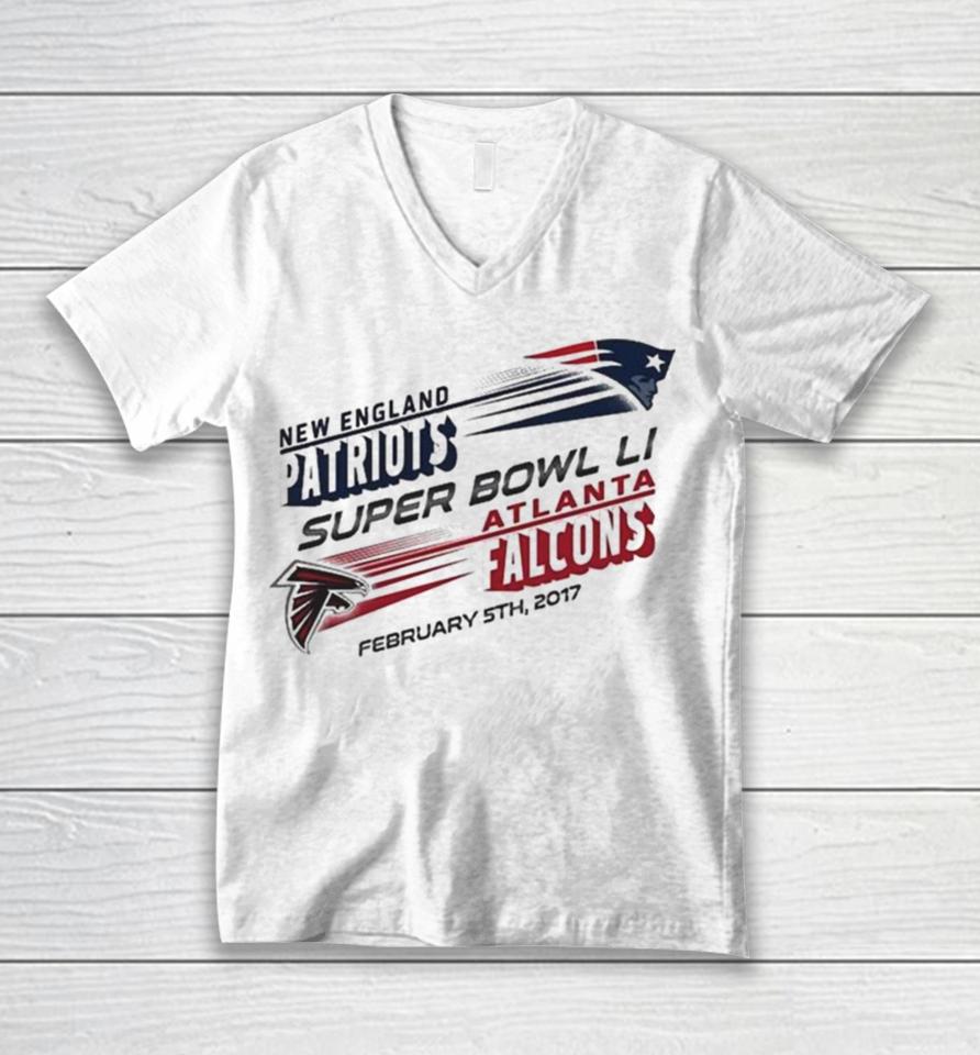 New England Patriots Vs. Atlanta Falcons Super Bowl Li Dueling Revolution Roster Unisex V-Neck T-Shirt