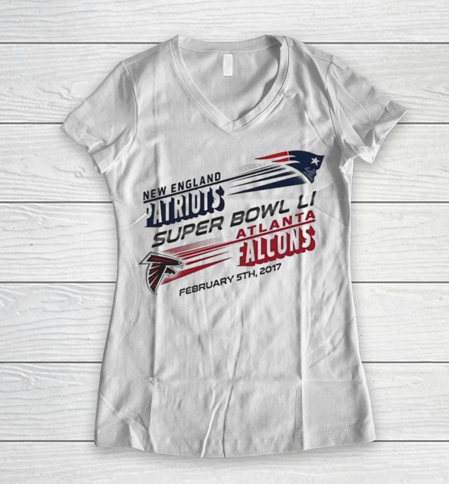 New England Patriots Vs. Atlanta Falcons Super Bowl Li Dueling Revolution Roster Women V-Neck T-Shirt