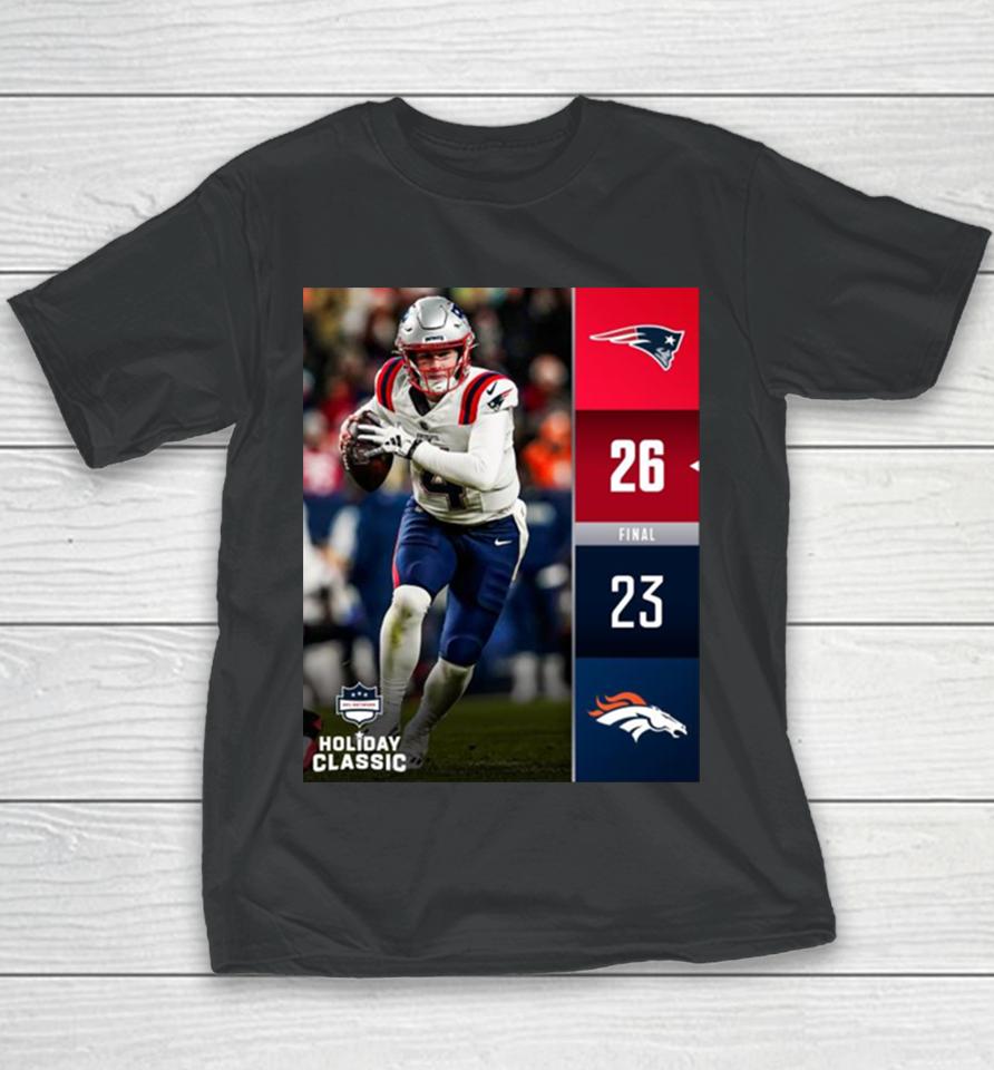 New England Patriots Win 20 14 Denver Broncos 2023 Nfl Game Final Score Youth T-Shirt