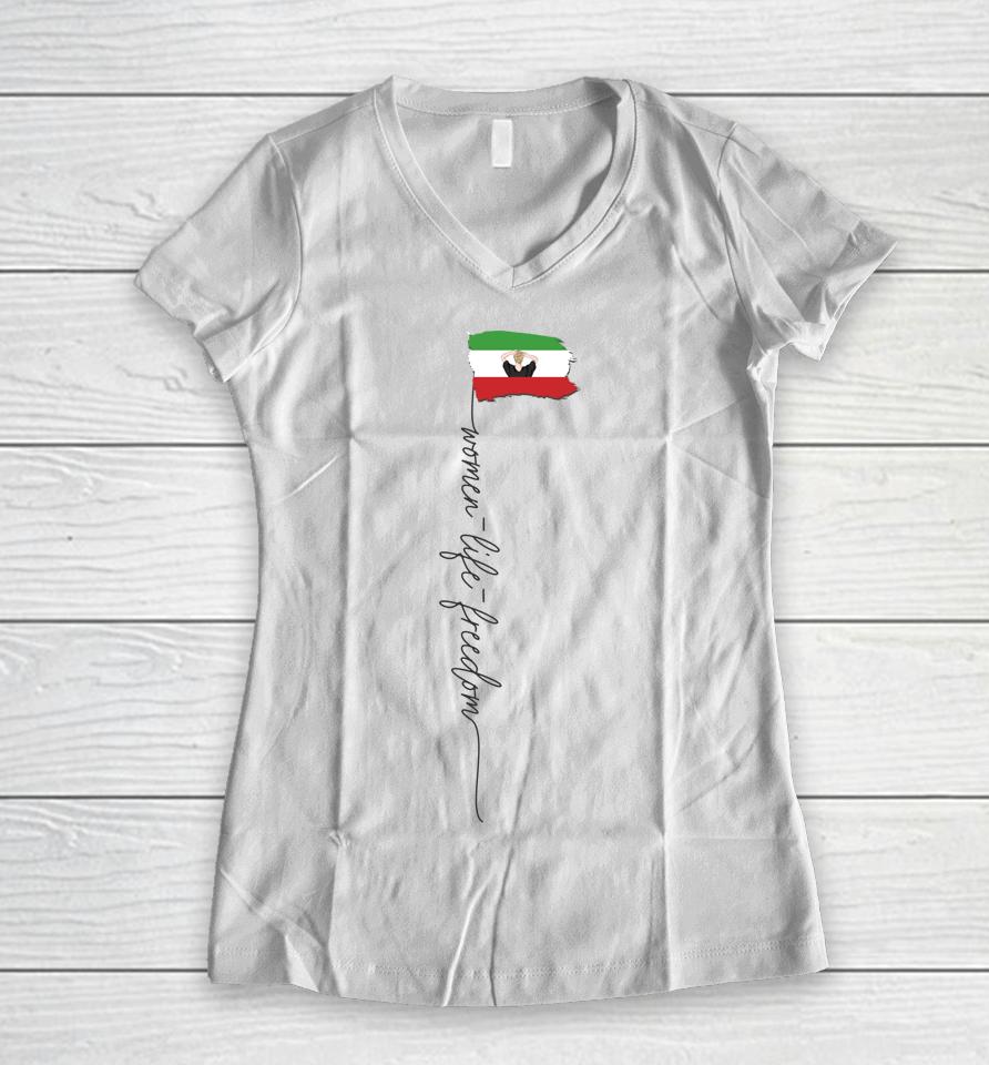 New Iranian Flag No Hijab Female Fist Support Women Of Iran Women V-Neck T-Shirt