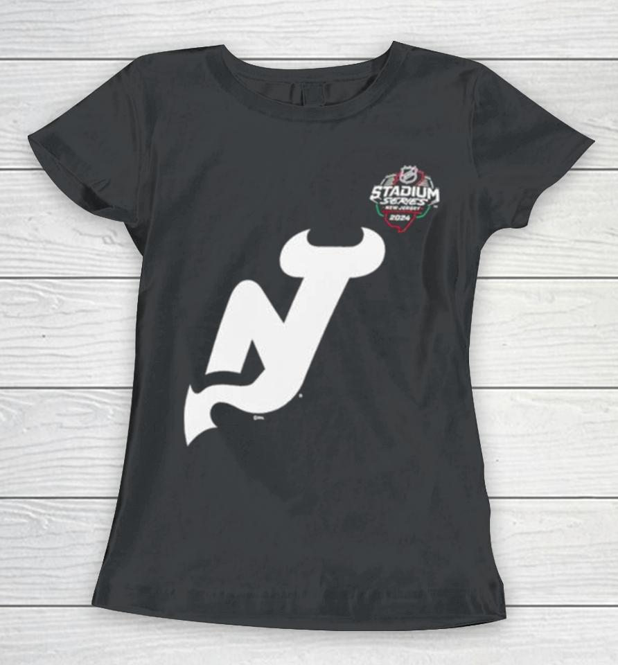 New Jersey Devils 2024 Nhl Stadium Series Black Women T-Shirt