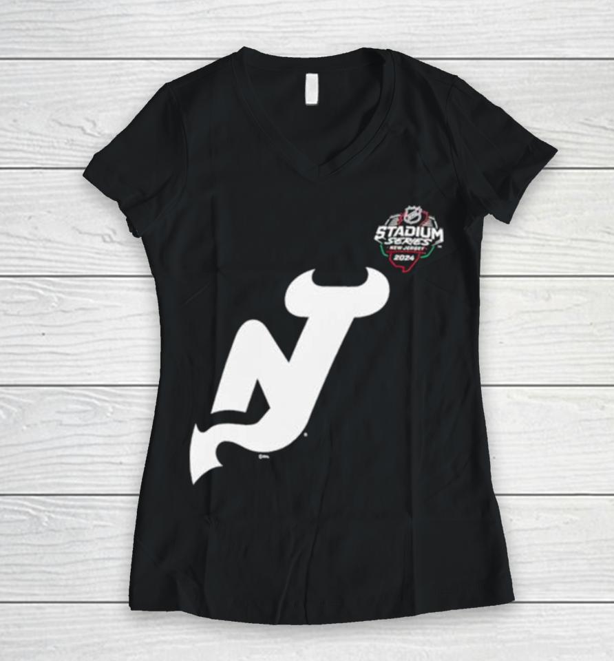 New Jersey Devils 2024 Nhl Stadium Series Black Women V-Neck T-Shirt