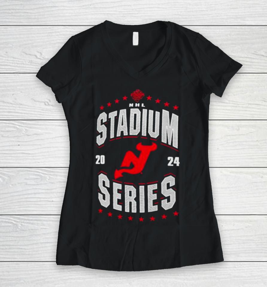 New Jersey Devils 2024 Nhl Stadium Series Boyfriend Women V-Neck T-Shirt