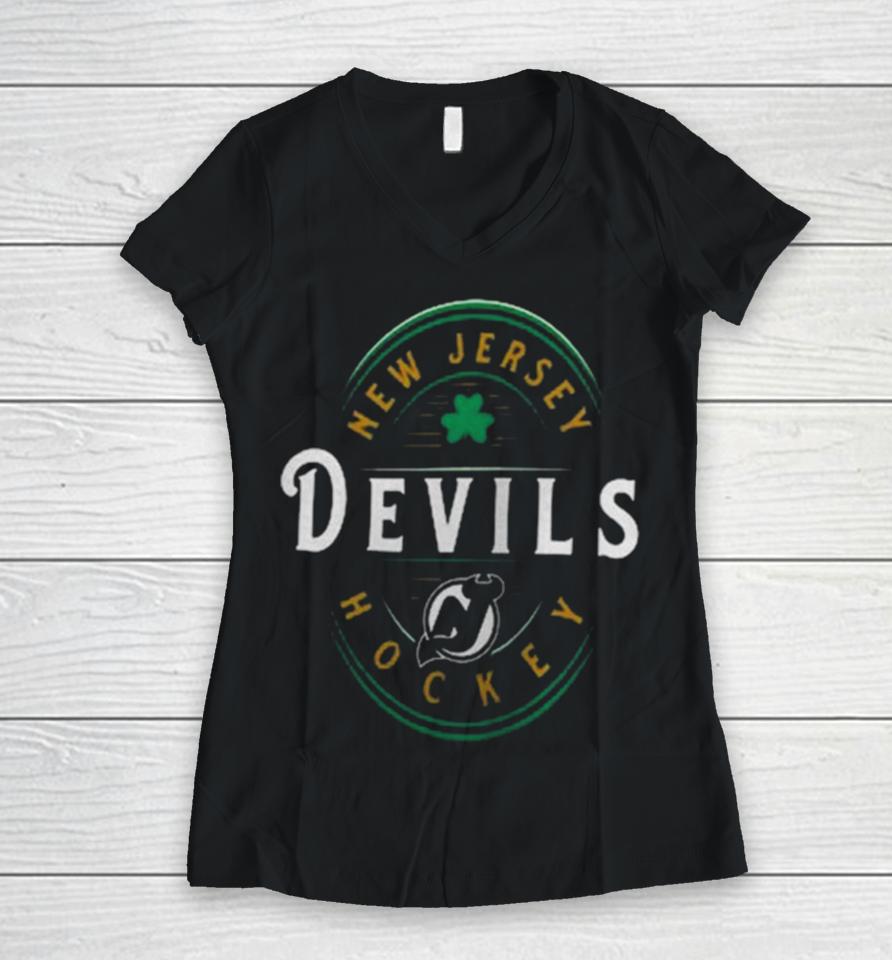 New Jersey Devils Fanatics Branded St. Patrick’s Day Forever Lucky Women V-Neck T-Shirt