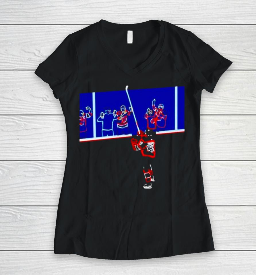 New Jersey Devils Jack Hughes Celly Women V-Neck T-Shirt