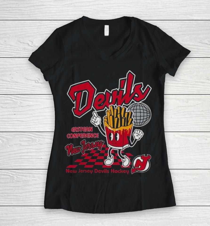 New Jersey Devils Mitchell &Amp; Ness Cheese Fries Women V-Neck T-Shirt