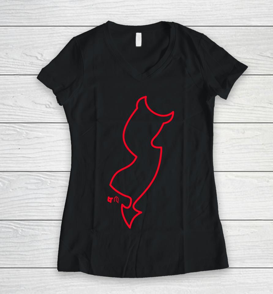 New Jersey Devils Neon Logo Women V-Neck T-Shirt