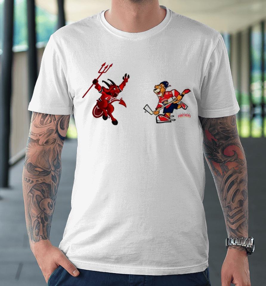 New Jersey Devils Vs Florida Panthers Nhl 2024 Mascot Cartoon Hockey Premium T-Shirt