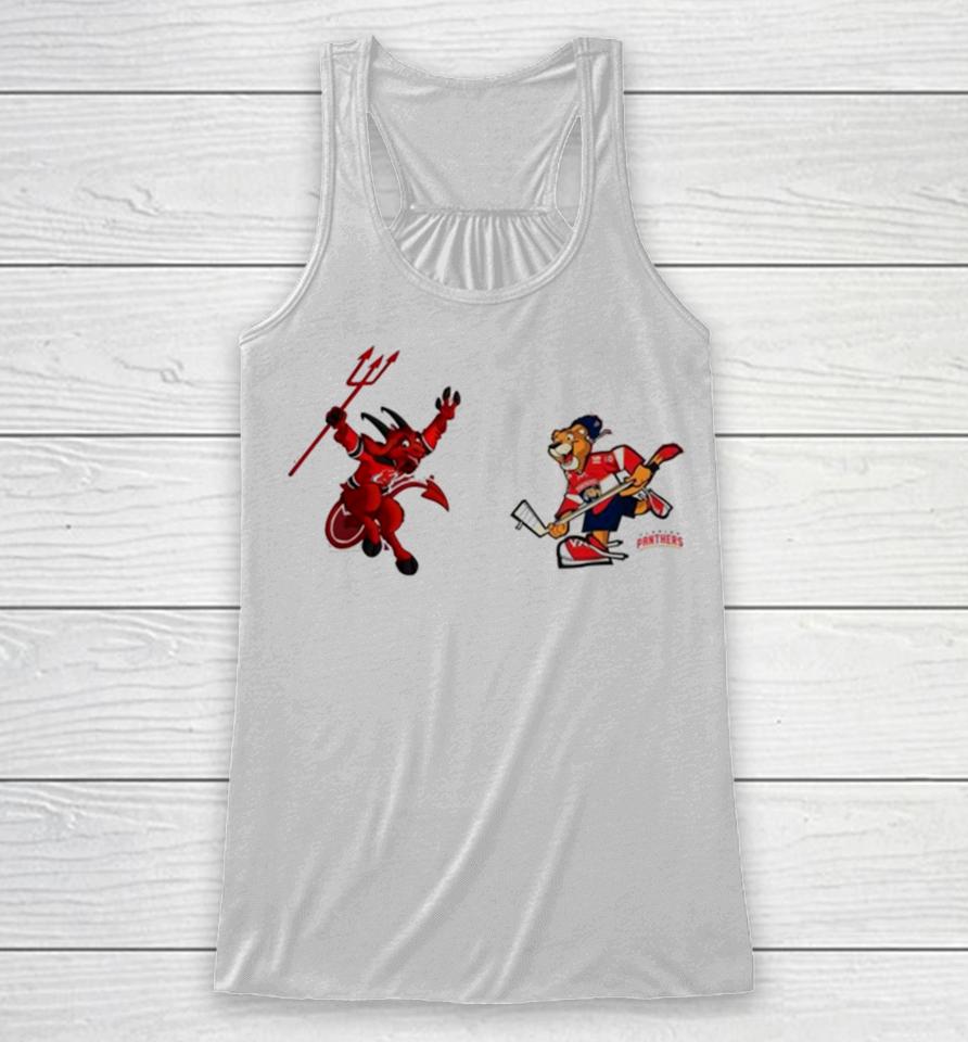 New Jersey Devils Vs Florida Panthers Nhl 2024 Mascot Cartoon Hockey Racerback Tank