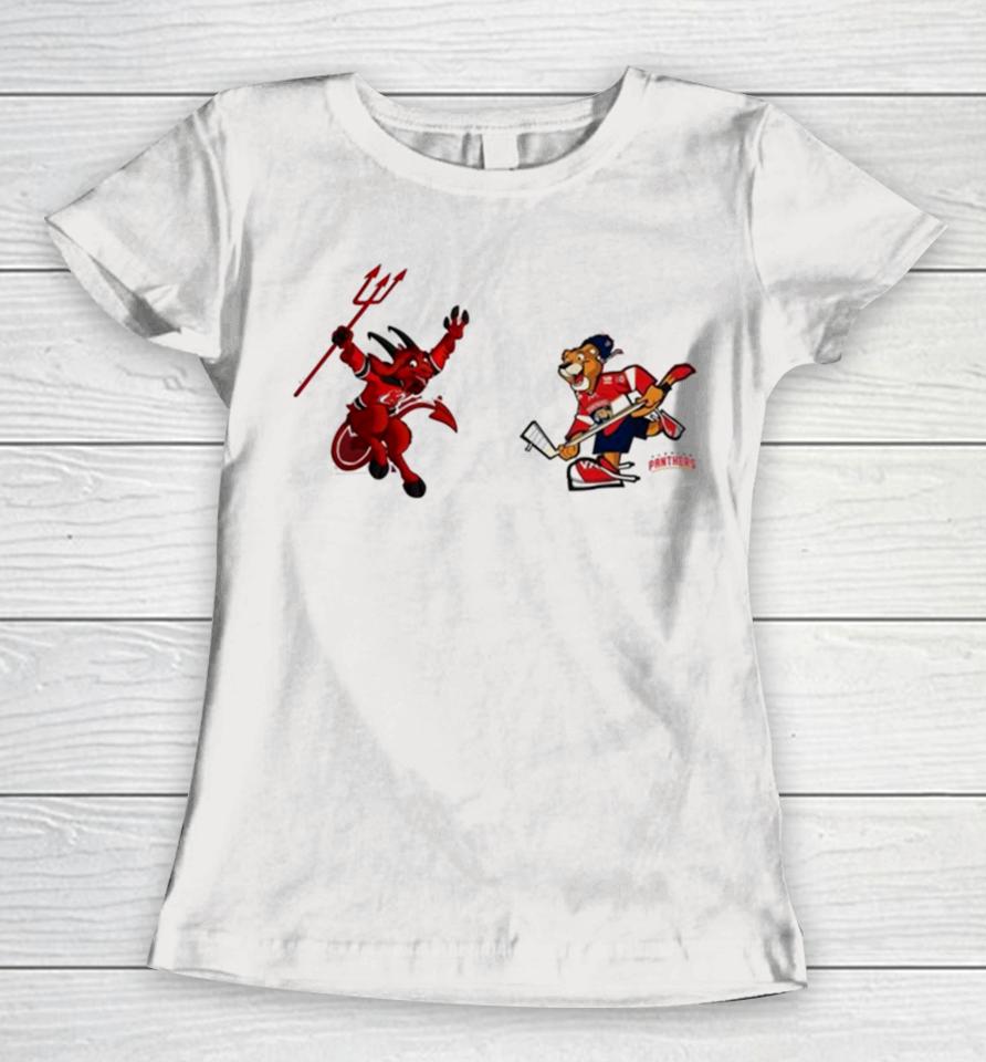 New Jersey Devils Vs Florida Panthers Nhl 2024 Mascot Cartoon Hockey Women T-Shirt