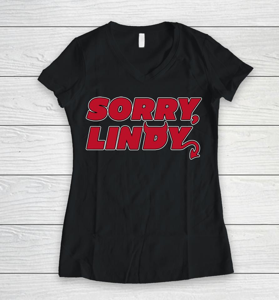 New Jersey Hockey Sorry Lindy Women V-Neck T-Shirt