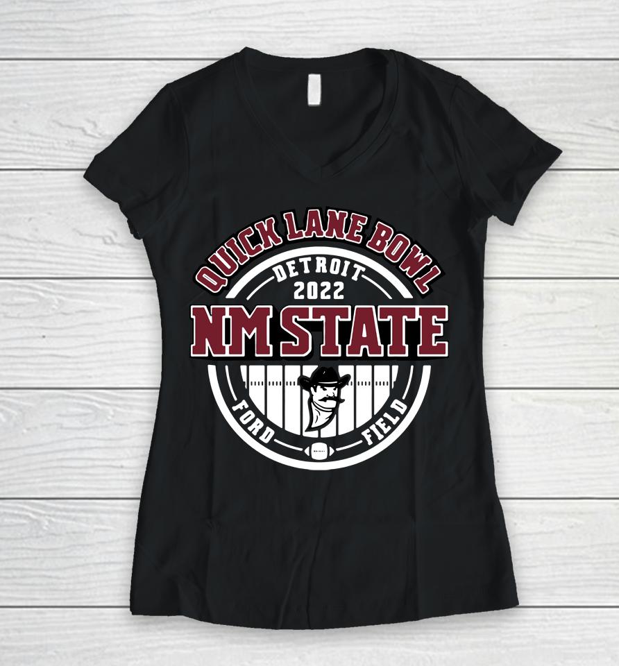 New Mexico State 575 Quick Lane Bowl Detroit Bound Women V-Neck T-Shirt