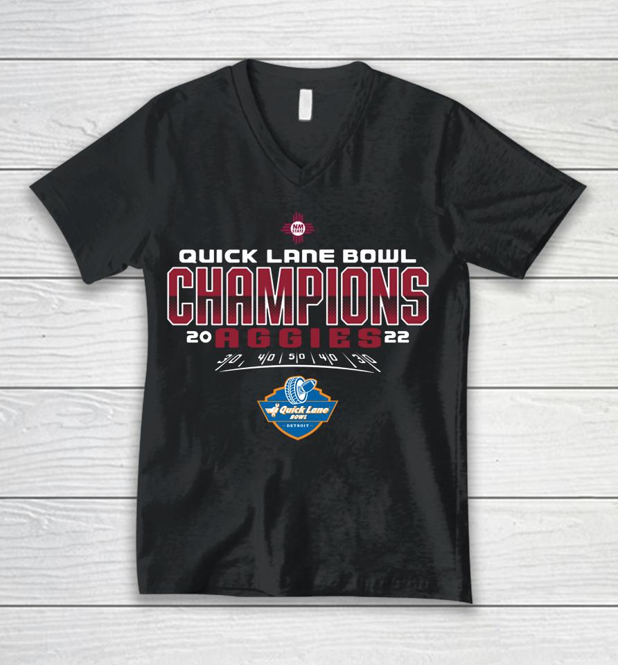 New Mexico State Ncaa 2022 Quick Lane Bowl Champions Unisex V-Neck T-Shirt