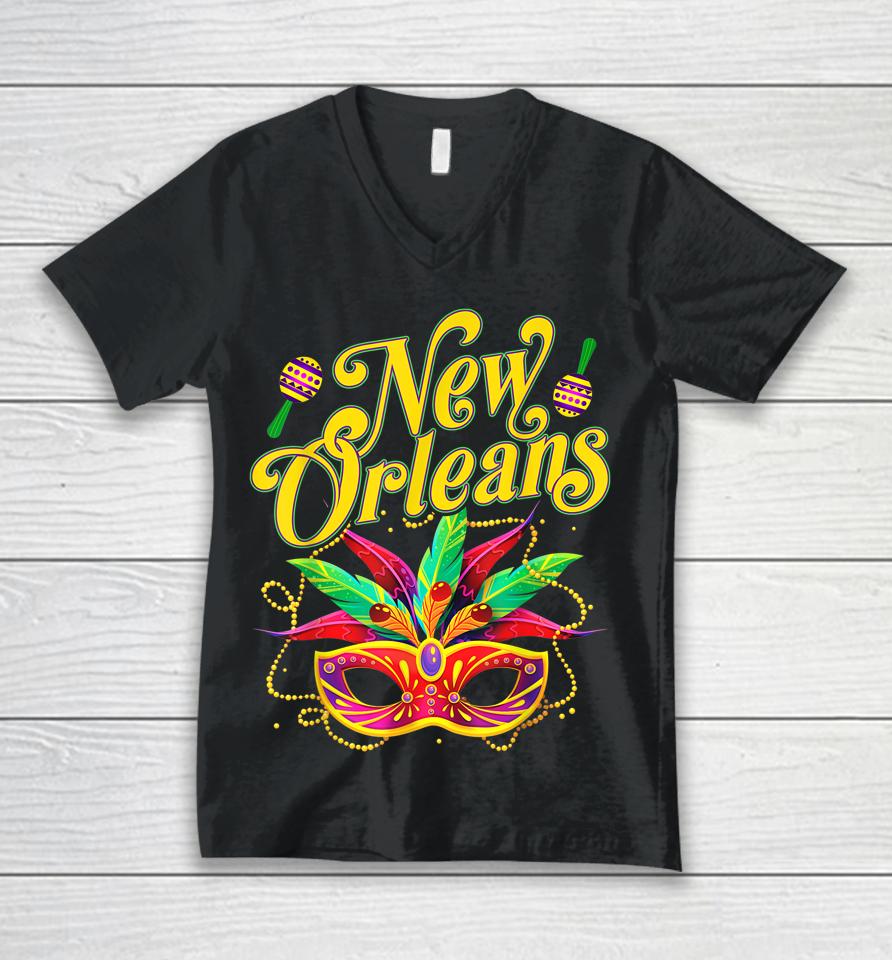 New Orleans Mardi Gras Souvenir Mask Women Carnival Unisex V-Neck T-Shirt