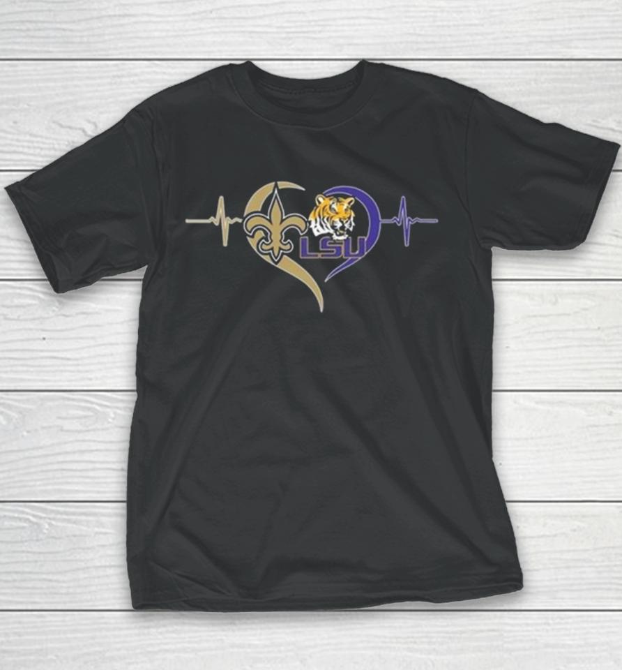 New Orleans Saints And Lsu Tigers Logo Love Youth T-Shirt
