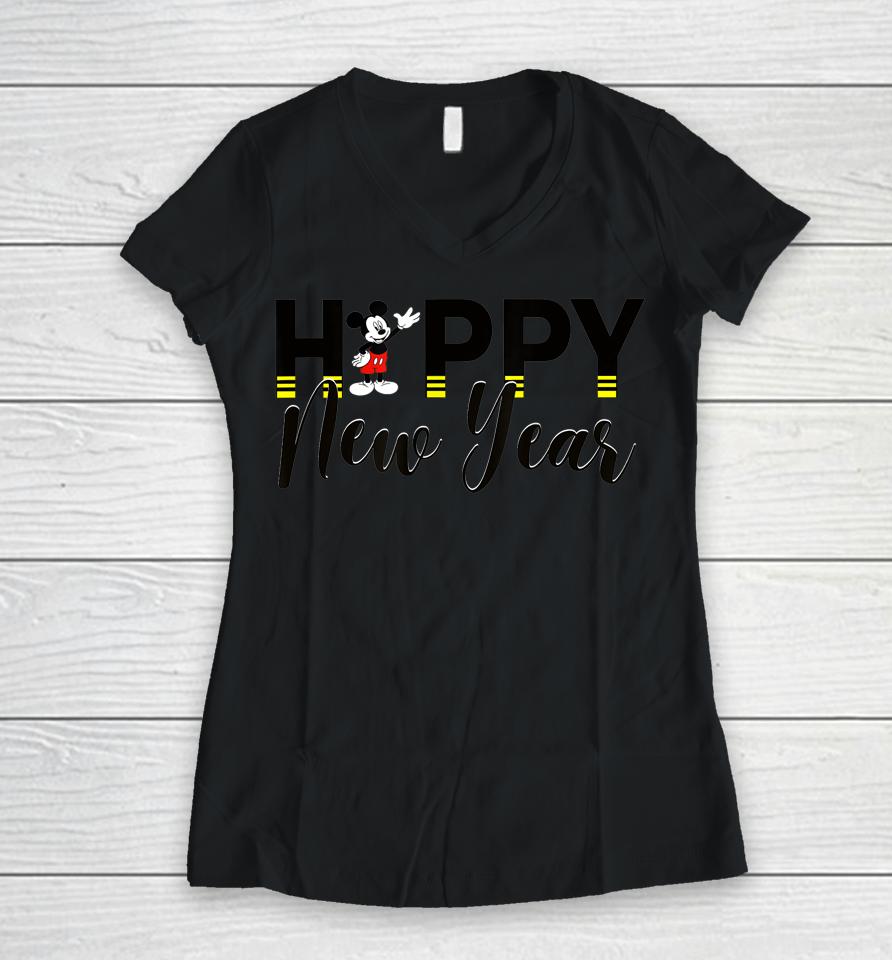 New Year Mickey Mouse Happy New Year Women V-Neck T-Shirt