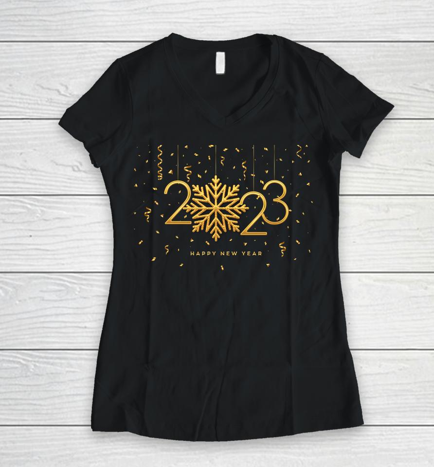 New Years Eve Party Supplies 2023 Happy New Year Confetti Women V-Neck T-Shirt