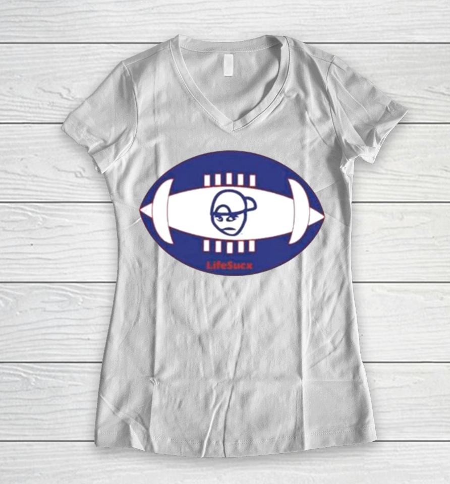 New York Giants Football Lifesucx Angry Guy Women V-Neck T-Shirt