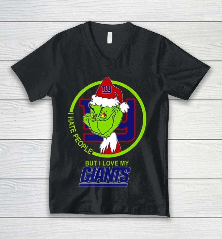 New York Giants Nfl Christmas Grinch I Hate People But I Love My Favorite Football Team Unisex V-Neck T-Shirt
