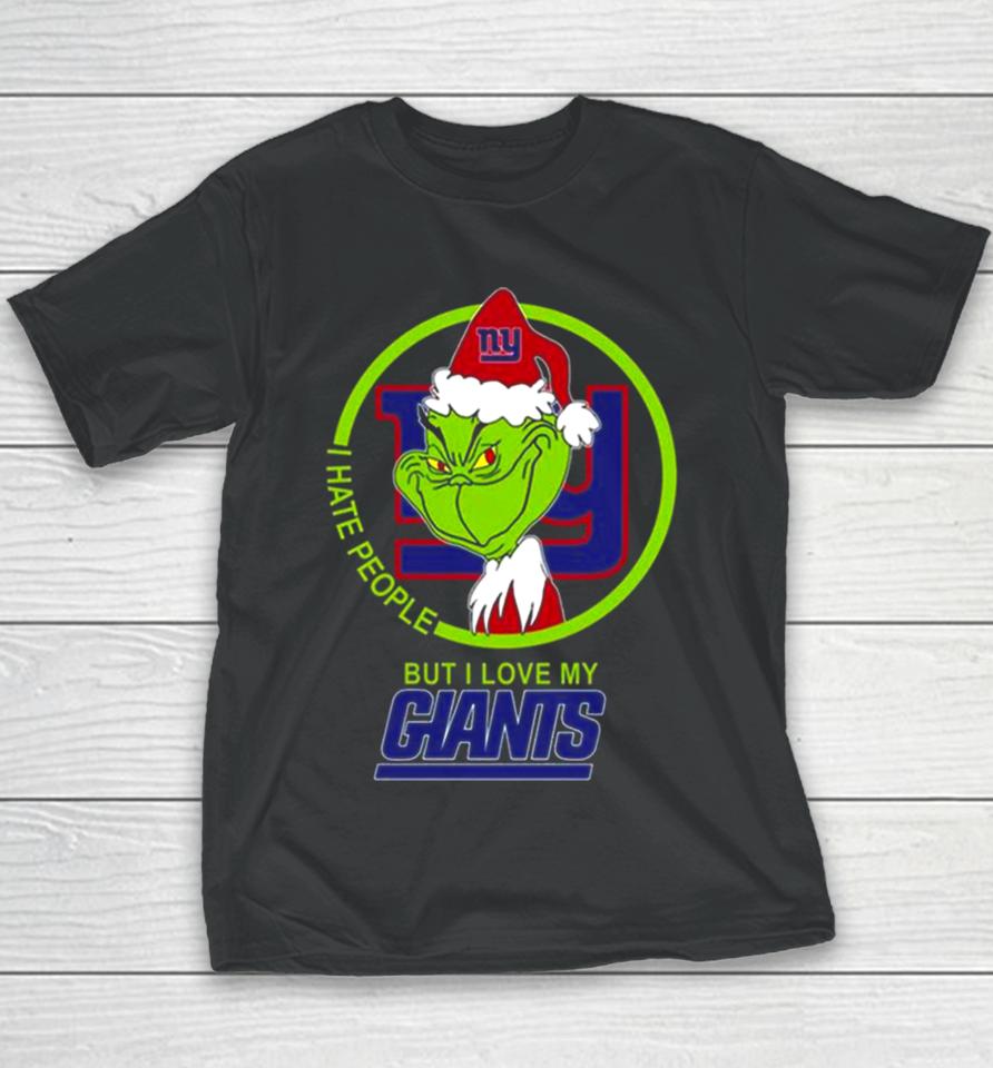 New York Giants Nfl Christmas Grinch I Hate People But I Love My Favorite Football Team Youth T-Shirt