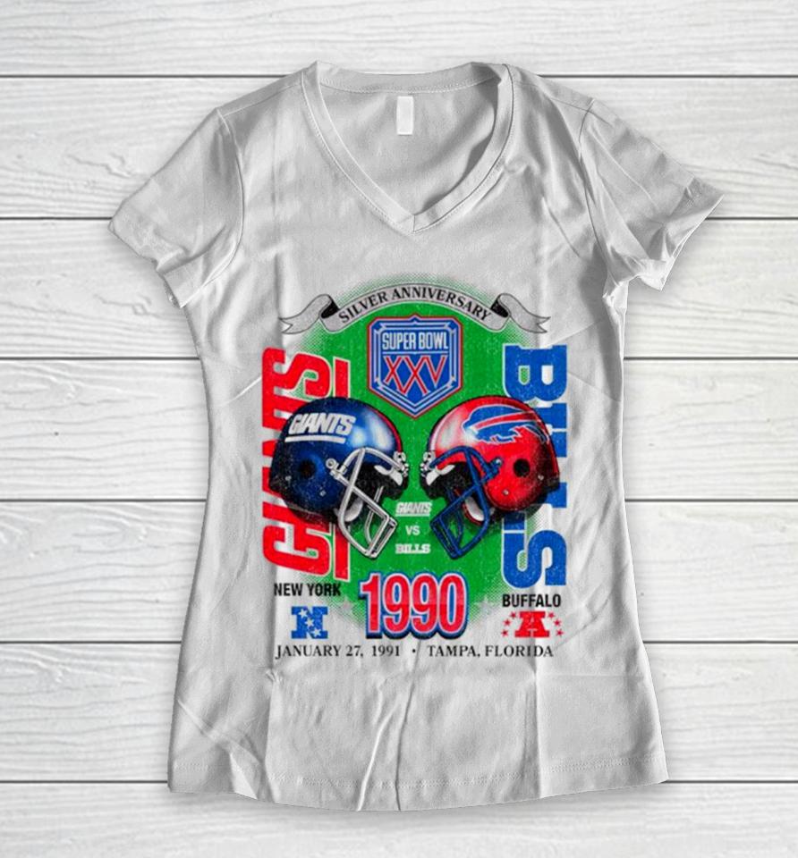 New York Giants Vs Buffalo Bills 1990 Dueling Super Bowl ’47 Franklin Women V-Neck T-Shirt