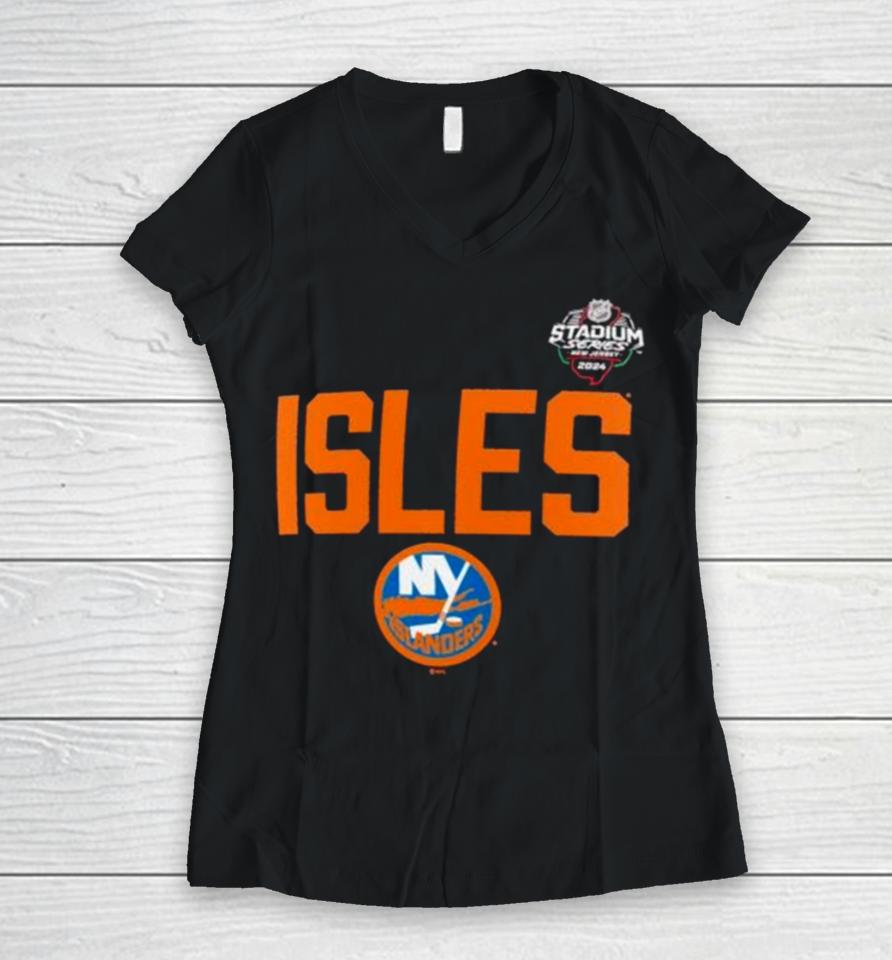 New York Islanders 2024 Nhl Stadium Series Logo Women V-Neck T-Shirt