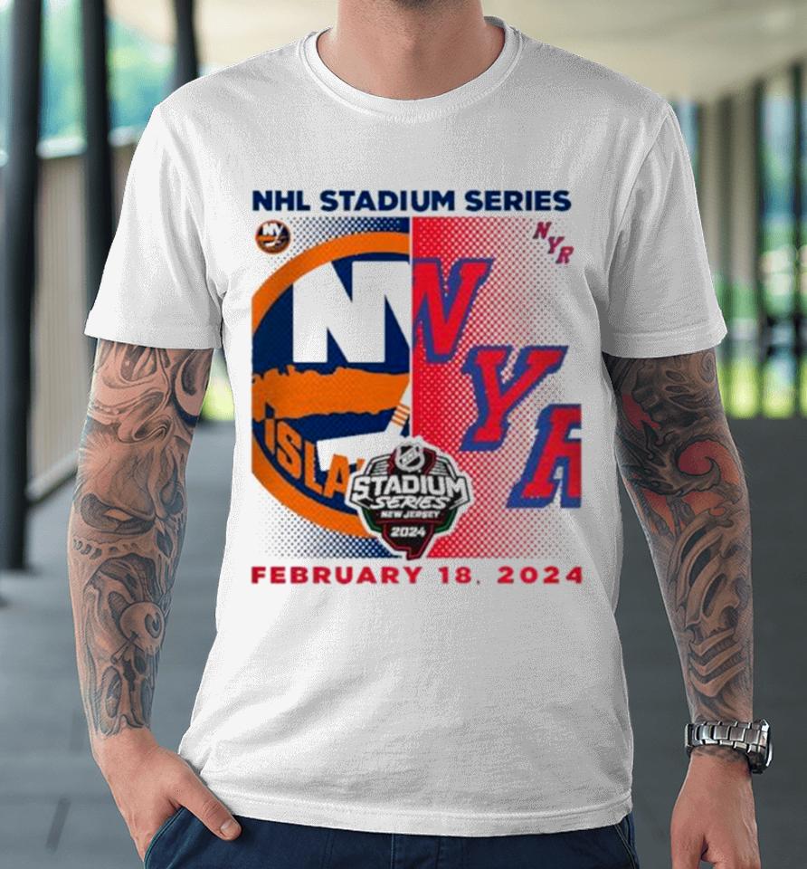 New York Islanders Vs. New York Rangers 2024 Nhl Stadium Series Matchup Logo Premium T-Shirt