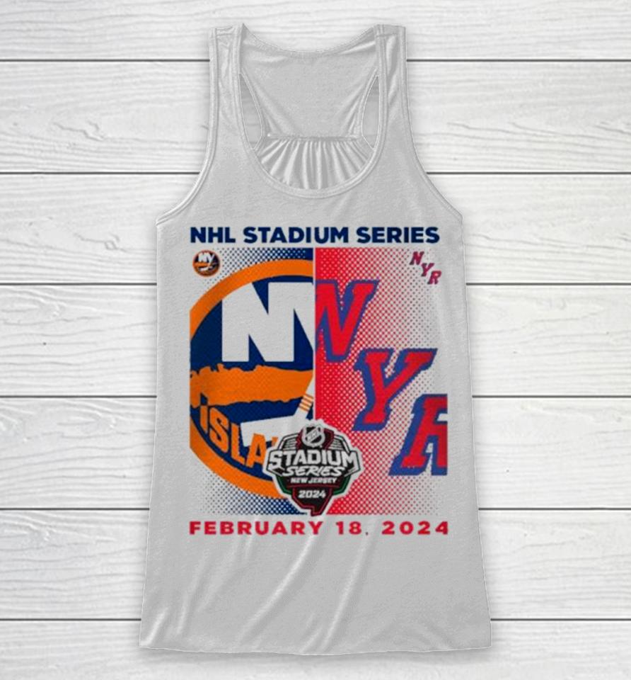New York Islanders Vs. New York Rangers 2024 Nhl Stadium Series Matchup Logo Racerback Tank