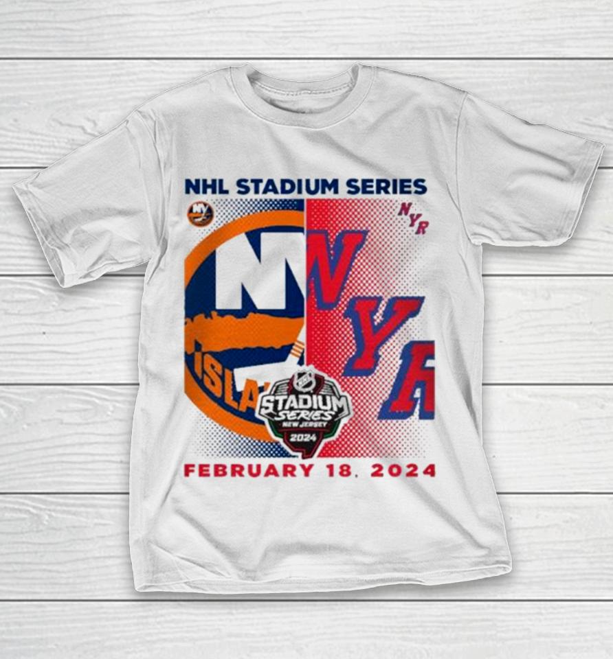 New York Islanders Vs. New York Rangers 2024 Nhl Stadium Series Matchup Logo T-Shirt