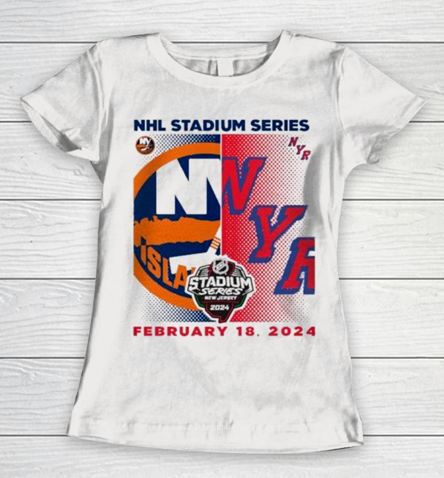 New York Islanders Vs. New York Rangers 2024 Nhl Stadium Series Matchup Logo Women T-Shirt
